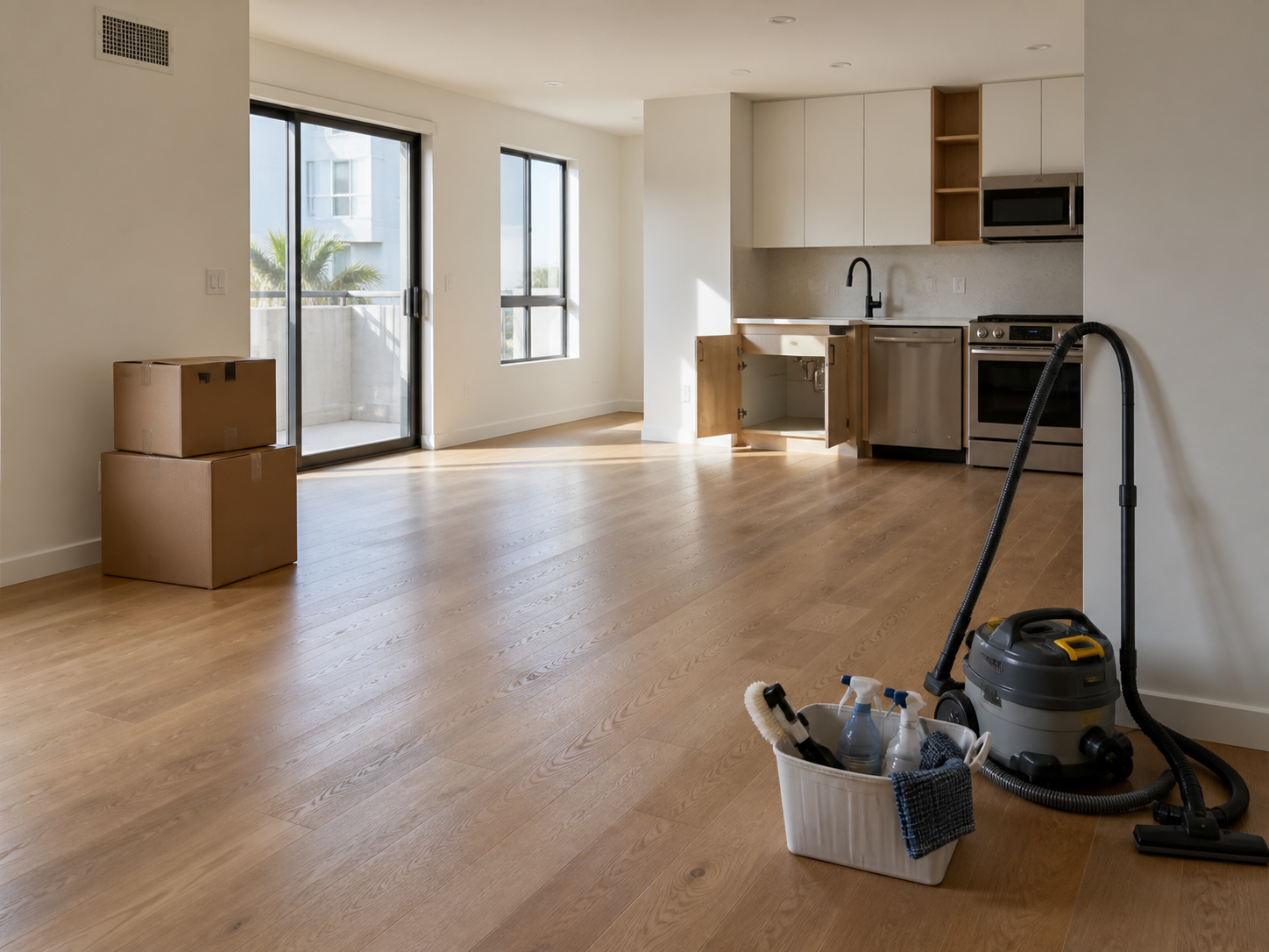 An empty Los Angeles apartment prepared for deep move cleaning