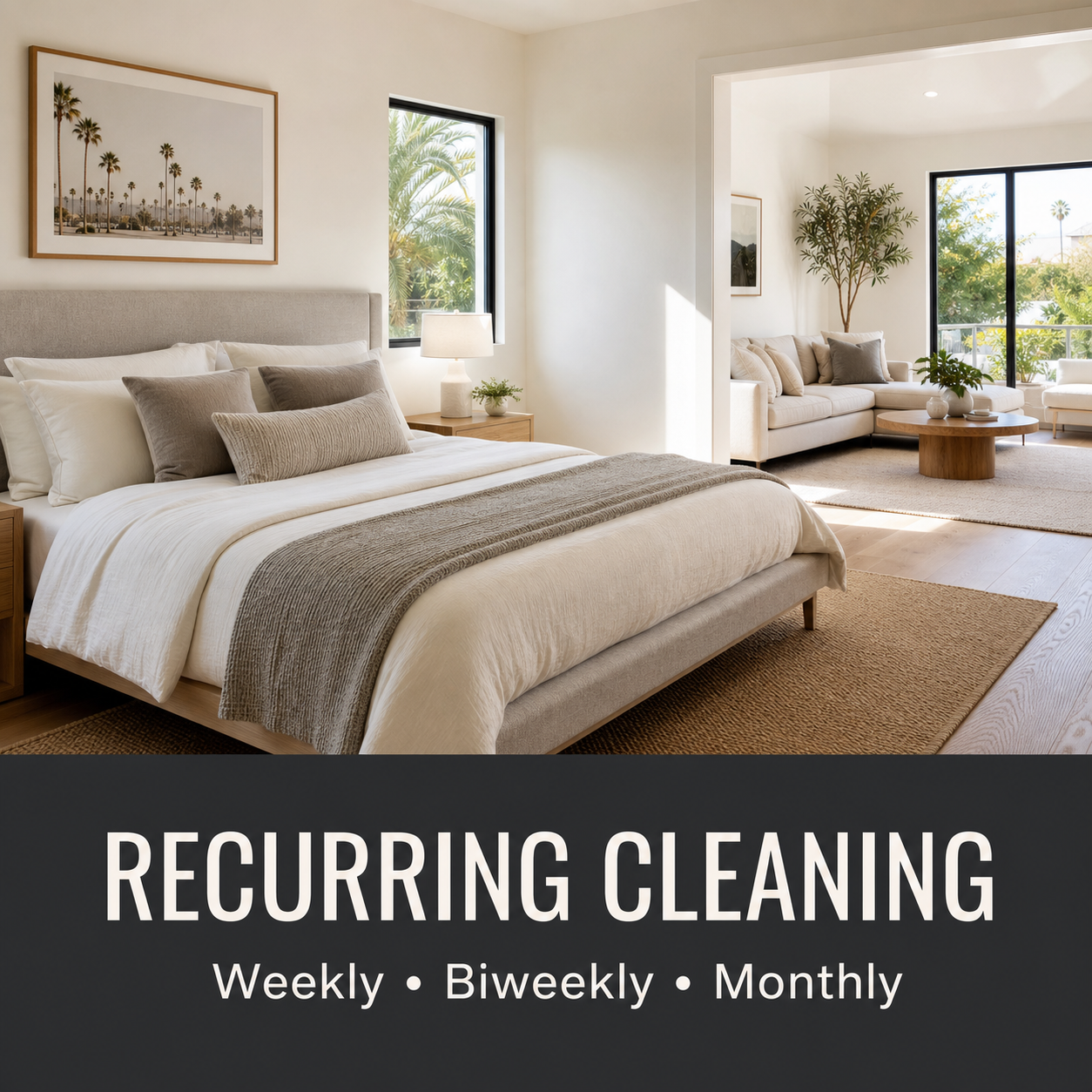 A bright, carefully maintained Los Angeles bedroom and living space